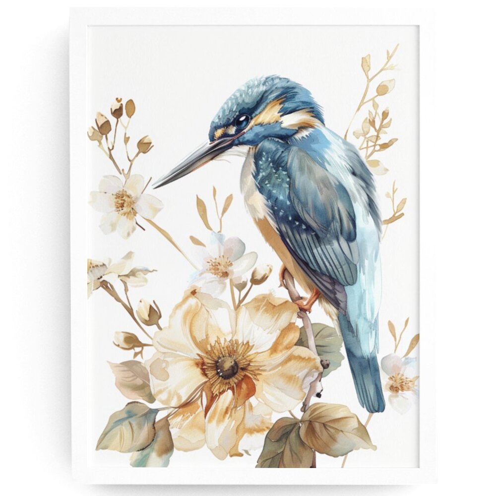 Kingfisher Bird Wall Art Watercolor Illustration Print Poster Card Unframed